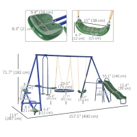 Outsunny 5 in1 Kids Swing Set with Saucer Swing, Slide, Seesaw, Glider, Swing Seat for Backyard, Playground(m-3)