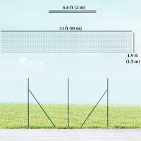 Outsunny Garden Fence Barrier, Welded Fence Roll, Includes Posts & Support Braces, Green Plastic-Coated Steel(m-3)
