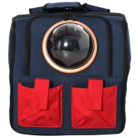 PawHut Foldable Pet Carrier Backpack with Two Storage Packets, Breathable Mesh, Transparent Window & Adjustable Shoulder Strap for Small Cats & Dogs Travel Hiking, Blue(m-7)