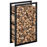 HOMCOM 23.6" x 9.8" x 39.4" Firewood Rack Outdoor, Log Holder Fireplace Storage Rack with Handles and 220 lbs. Weight Capacity, Black(m-2)
