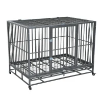 PawHut 48" Heavy Duty Steel Dog Crate Kennel Pet Cage w/ Wheels - Grey Vein(m-11)