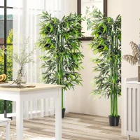 Outsunny Set of 2 6FT Artificial Bamboo Tree Fake Decorative Plant with Nursery Pot for Indoor Outdoor Décor(m-8)