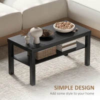 HOMCOM 2 Tier Coffee Table, Rectangular Center Table with Storage Shelf for Living Room, Home Office, Black(m-5)