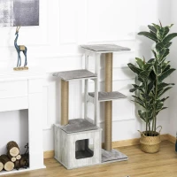 PawHut 45" Deluxe Plush Cat Tree Tower Activity Center Climbing Frame Kitten Play House with Jute Scratching Posts Condo Perch Cushion Grey(m-8)