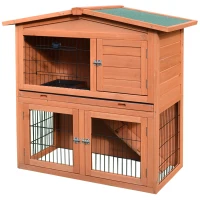 PawHut 2 Tier Rabbit Hutch Guinea Pig Hutch Ferret Cage with Ramp Slide Out Tray for Indoor Outdoor 39.6"L x 21.7"W x 39.8"H(m-2)