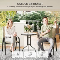 Outsunny 3 Pieces Bistro Set, Small Patio Furniture Set with Stackable Mesh Chairs, Glass Table for Garden, Light Mixed Brown(m-4)