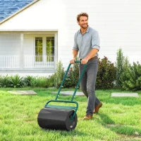 Outsunny Heavy Duty Lawn Roller, 20" Push/Tow Behind Sod Roller, Grass Flattener Filled with 11gal Water/136lbs Sand, Green(m-1)