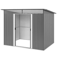 Outsunny 9' x 6.5' Outdoor Metal Garden Shed Utility Tool Storage Steel Backyard Storage House, Light Grey(m-2)