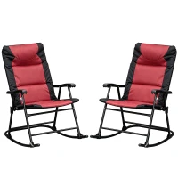 Outsunny Folding Rocking Chair Set of 2 Padded Rockers with Armrest, Red & Black(m-3)