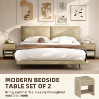 HOMCOM Nightstand Set of 2, Modern Bedside Table with Rounded Corners, Nightstand with Drawer and Open Shelf, Natural Wood(m-4)