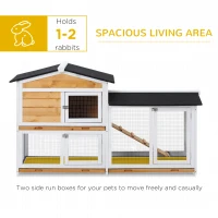 PawHut 62" Rabbit Hutch, Wooden Bunny Hutch, Guinea Pig Cage, Small Animal Enclosure with Run Area, Removable Tray(m-6)