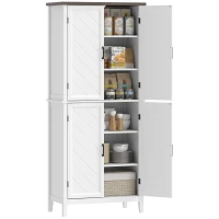 HOMCOM 70" Tall Kitchen Storage Cabinet Modern Farmhouse Pantry Cabinet with 4 Chevron Doors and 4 Adjustable Shelves, White(m-9)