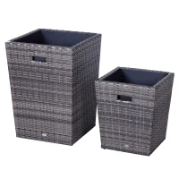 Outsunny Square PE Rattan FlowerPot Two Piece for Indoor or Outdoor Plants(m-8)