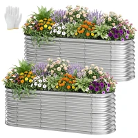 Outsunny 2Pcs Galvanized Raised Garden Bed, 6 x 2 x 2 ft Modular Metal Garden Beds with Rubber Strip Edging, Silver(m-9)
