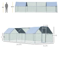 PawHut Large Chicken Coop Metal Chicken Run for Chickens with Waterproof and Anti-UV Cover, Flat Shaped Walk in Fence Cage Hen House for Outdoor and Yard Farm Use, 1.26" Dia, 9' x 24.9' x 6.5'(m-8)