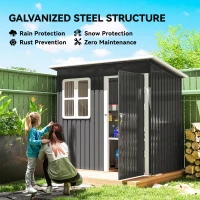 Outsunny 7' x 4' Galvanised Steel Outdoor Storage Shed, Garden Shed with Window, Lockable Wide Door and Air Vents, Dark Grey(m-4)