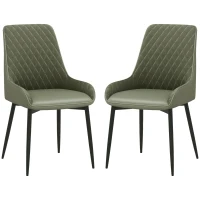 HOMCOM Upholstered Kitchen Chairs, Modern Dining Chairs Set of 2 with Diamond Tufting and Steel Legs for Dining Room, Green(m-2)