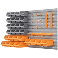 DURHAND 44PC Wall Mounted Storage Bins Parts Rack Kit with Storage Bins, Pegboard and Hooks, Garage Plastic Organizer, Orange(m-2)