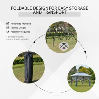Outsunny 12' x 12' Foldable Pop-up Party Tent Instant Canopy Sun Shade Gazebo Shelter Steel Frame Oxford w/ Roller Bag, Grey(m-7)
