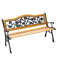 Outsunny 50" 2-Seater Garden Bench Chair, Loveseat for Yard, Lawn, Porch, Patio, Cast Iron/ Wooded, Natural(m-2)