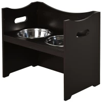 PawHut Raised Pet Food Elevated Feeder with 2 Stainless Steel Bowls, 3 Levels Adjustable Height Levels, and Wood Finish(m-9)