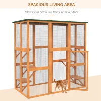 PawHut Outdoor Cat House Big Catio Wooden Feral Cat Shelter Enclosure with Large Spacious Interior, 6 High Ledges, Weather Protection Asphalt Roof, 71" L, Orange(m-9)