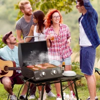 Outsunny 2 Burner Propane Gas Grill, Outdoor Portable Tabletop BBQ with Foldable Legs, 10000 Each Burner, Lid, for Camping, Picnic, Backyard, Black(m-1)