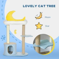 PawHut Moon Cat Tower for Indoor Cats with Teddy Fleece House Bed Scratching Post Hanging Toy Star Platform 41" Blue(m-5)