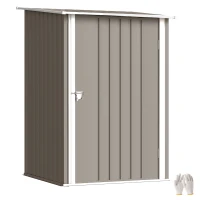 Outsunny 3.3' x 3.4' Lean-to Outdoor Garden Storage Shed, Galvanized Steel with Lockable Door for Patio Brown and White(m-13)