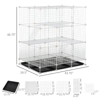 PawHut Small Animal Playpen C&C Cage Wire Bunny Pen for Kitten, Chinchillas, with Doors, Ramps and Trays, White(m-3)