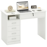 Vinsetto Home Office Desk with Storage, Computer Desk with Lockable Drawer and Open Compartment, White(m-9)