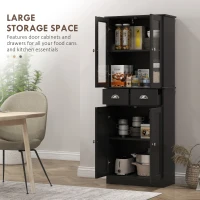 HOMCOM 61" Kitchen Pantry Cabinet, Freestanding Farmhouse Buffet Storage Cabinet with Soft Close Glass Doors and Adjustable Shelves, Black(m-4)