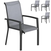 Outsunny Stackable Patio Chairs Set of 4, Outdoor Dining Chairs with All Weather Breathable Mesh and Armrests, Grey(m-9)