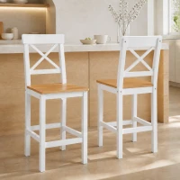 HOMCOM Counter Height Stools Set of 2, Farmhouse Bar Stools with Backs, Solid Wood Counter Stools for Kitchen Island(m-1)