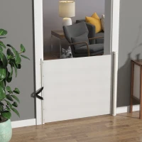 Pawhut Retractable Mesh Pet Safety Barrier Gate, Flexible and Extensible Safety Dog Gate Easy to Roll and Latch for Stairways Doorways Hallways, 45'' x 32", White(m-3)