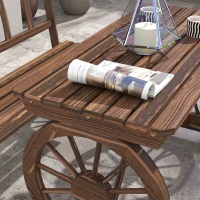 Outsunny Wooden Patio Table and Chairs for 4 People 3-Piece Carriage Wheels Design for Porch, Backyard, Balcony, Carbonized(m-7)