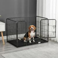 PawHut 4 Panels Dog Playpen, Heavy Duty Dog Fence, 28" H Portable Pet Playpen with Door Double Locking Latches, Tray, Grey(m-1)