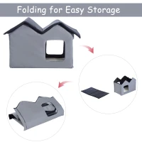 PawHut Double Heated Cat House Portable Indoor/Outdoor Kitty Shelter for Ferral Cat in Winter, Grey(m-6)