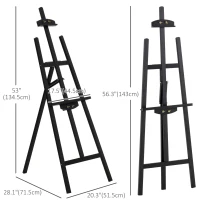 HOMCOM 55" Pine Wood Painting Easel Stand, Adjustable Folding Art Easel, Tilts up to 75° for Adults, Begginners and Students, Black(m-3)