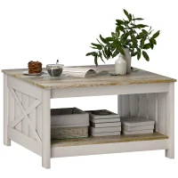 HOMCOM 31.5" Square Coffee Table, Farmhouse 2-Tier Center Table for Living Room, Distressed Oak and Brown(m-11)