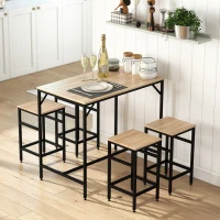 HOMCOM 5 Pieces Industrial Rectangular Bar Table Set, Dining Table Set Breakfast Table with 4 Stools for Dining Room, Kitchen, Dinette, Oak(m-1)