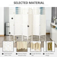 HOMCOM 6 Panel Room Divider, 5.6 ft Tall Folding Privacy Screen, Wave Fiber Freestanding Partition Wall Divider for Home Office, White(m-5)
