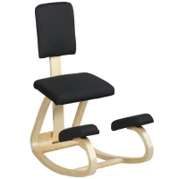 HOMCOM Ergonomic Kneeling Chair, Rocking Wood Kneel Stool with Backrest for Improve Posture, Back Pain, Black(m-9)