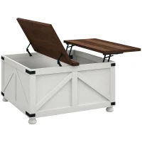 HOMCOM Coffee Table with Lift Top, 32" Farmhouse Center Table with Hidden Compartment for Living Room, Antique White(m-9)