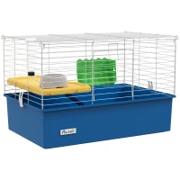 PawHut 18.5" Small Animal Cage with Water Bottle, Food Dish, Platform, Ramp, Blue(m-9)