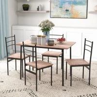 HOMCOM 5 Piece Dining Table Set for 4, Space Saving Kitchen Table and 4 Chairs, Rectangle, Steel Frame for Dining Room, Oak(m-1)