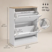 HOMCOM Slim Shoe Storage Cabinet, Modern Shoe Cabinet with 2 Flip Drawers and Adjustable Shelves for 8-12 Pairs, White(m-3)