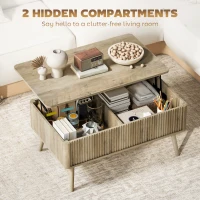 HOMCOM Lift Top Coffee Table with Storage, Center Table with Hidden Compartments and Pine Wood Legs for Living Room, Oak(m-5)