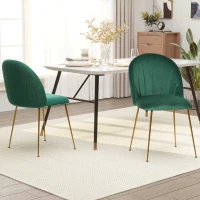 HOMCOM Modern Dining Chairs Set of 2, Upholstered Kitchen Chairs, Accent Chair with Gold Metal Legs for Kitchen, Dining Room, Green(m-1)