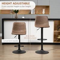 HOMCOM Adjustable Counter Height Bar Stools Set of 2, 360° Swivel Kitchen Counter Stools Dining Chairs with Backs, Vintage Leather, Brown(m-5)